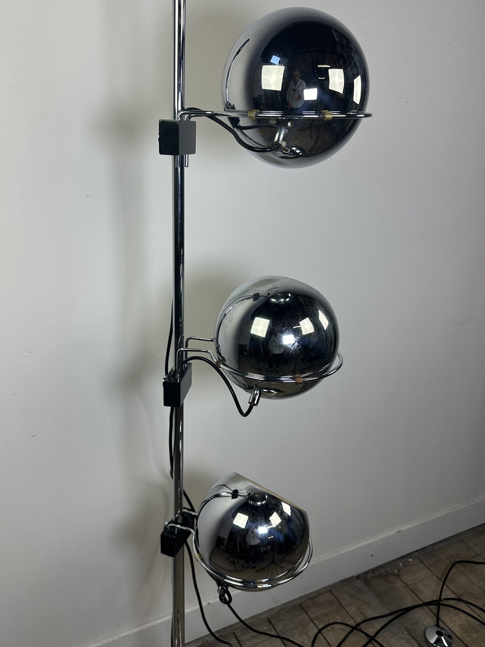 Lampadaire Vintage Space Age "Eyeball" 3 Globes Chromés 1970'S – Image 13
