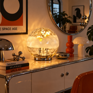 Alternative view of Lampe boule vintage Verre soufflé et bullé de Murano Années 1970