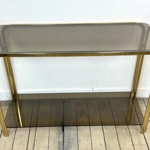 Console vintage 1980'S en métal doré et verre fumé – Image 11
