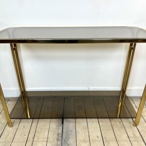 Console vintage 1980'S en métal doré et verre fumé – Image 10