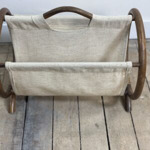 Porte-journaux vintage 1960 en bambou courbé et toile – Image 5