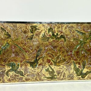 Panneau de verre miroir églomisé oiseaux de paradis 1950