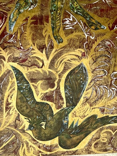 Panneau de verre miroir églomisé oiseaux de paradis 1950 – Image 6