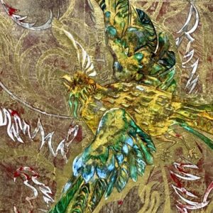Panneau de verre miroir églomisé oiseaux de paradis 1950 – Image 5