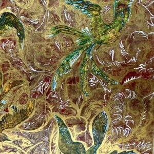 Panneau de verre miroir églomisé oiseaux de paradis 1950 – Image 4