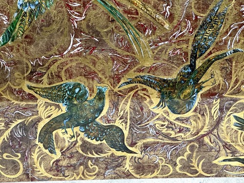 Panneau de verre miroir églomisé oiseaux de paradis 1950 – Image 3