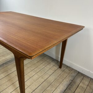 Table à manger scandinave vintage en teck 1970'S – 2 allonges intégrées – Image 5