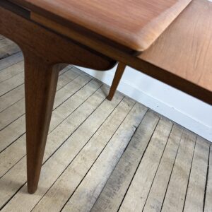 Table à manger scandinave vintage en teck 1970'S – 2 allonges intégrées – Image 11