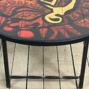 Table basse ronde vintage en céramique graphique rouge et jaune 1960'S – Image 3