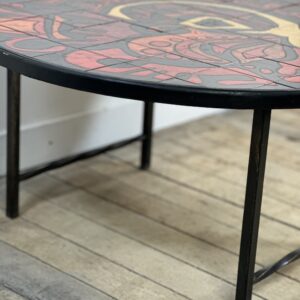Table basse ronde vintage en céramique graphique rouge et jaune 1960'S – Image 9