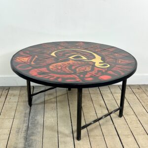 Table basse ronde vintage en céramique graphique rouge et jaune 1960'S – Image 11