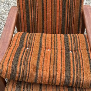 Salon scandinave vintage années 1970 canapé 2 places et fauteuils teck et tissus – Image 10